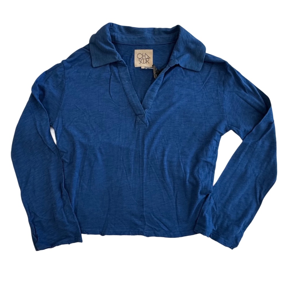 Mew Chaser Collared Blue Long Sleeve crop tee